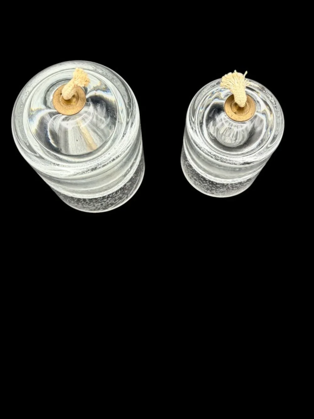 VTG Unique Bullicante Elegant Art Glass Oil Lamp Set Clear Bubble Glass Pair